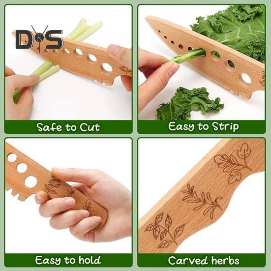 Kräuterstripper aus Holz, Vanille-Stripper-Werkzeug für Grünkohl, Blattkohl, Thymian, Basilikum, gebogene Kante, mehrere Löcher, Küchenhelfer