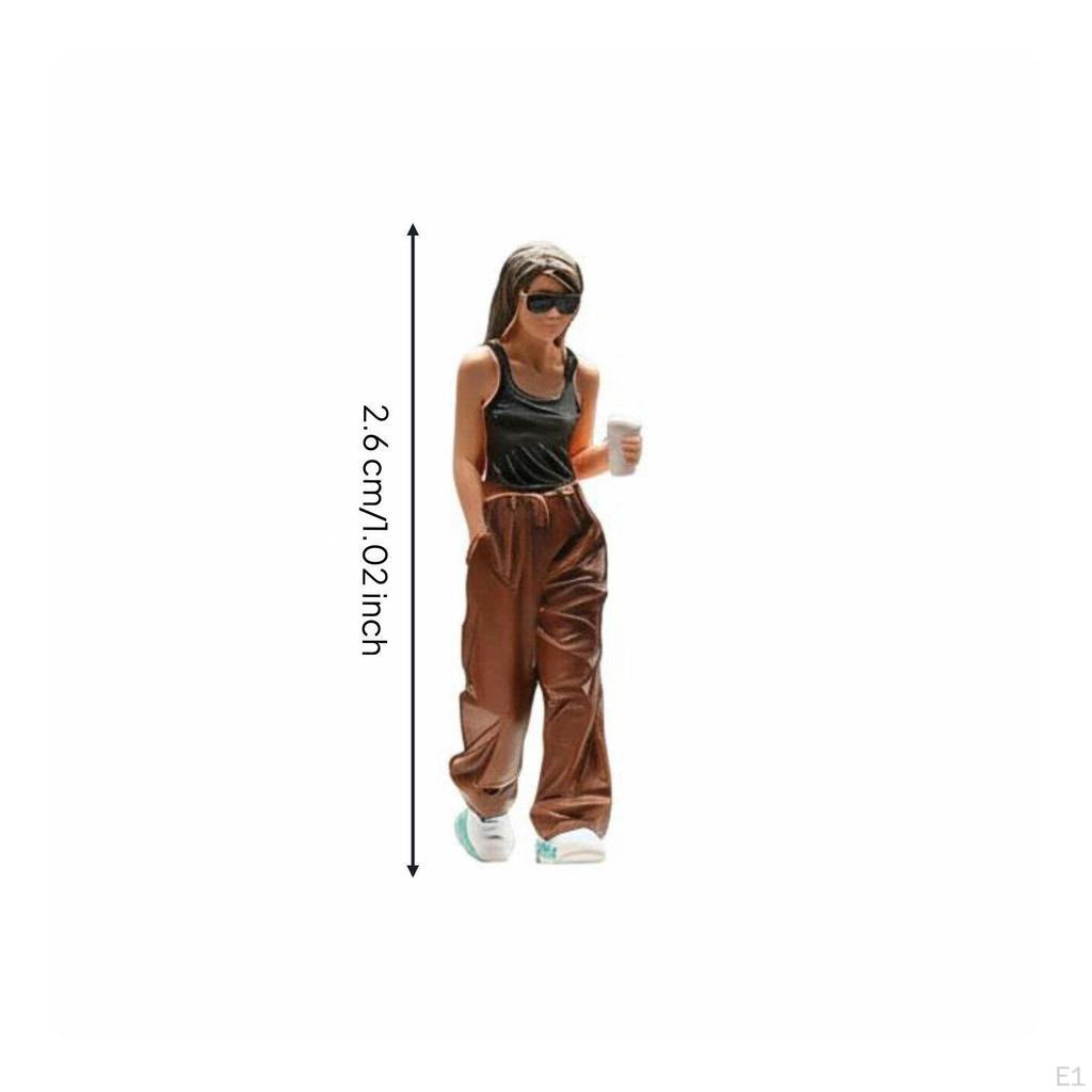 Holding Coffee Cup Woman Statue Collectible 1:64 Scale Resin Figure High Detail Walking