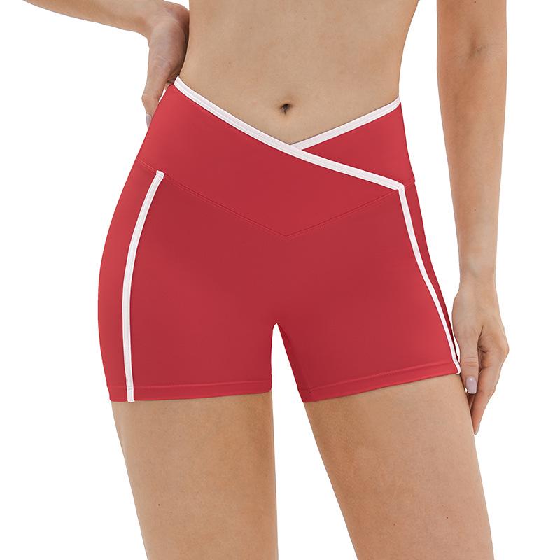 Color-Block Yoga-Shorts mit überkreuztem Bund - Hüfthebende Passform für Laufen & Fitness