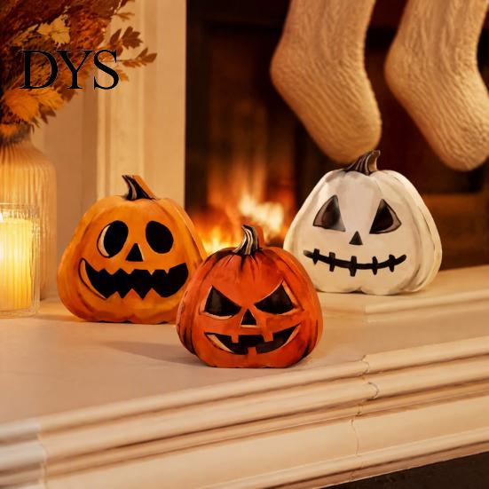 Holiday Atmosphere Enhancements 3Pcs Halloween Pumpkin Tabletop Decor, Rustic Face Wooden Block Table Ornaments Ornaments, Farmhouse Desktop Craft for