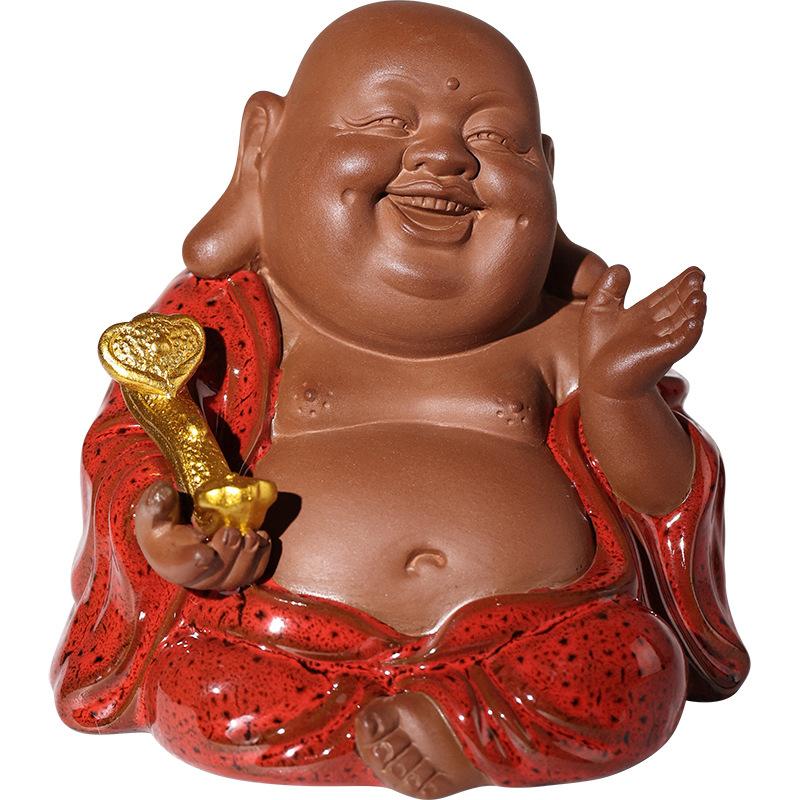 Dekorationen im chinesischen Zen-Stil aus lila Ton, Maitreya-Buddha, Wohnzimmer, Veranda, zur Befestigung im Auto, Handwerk für Tee-Sets