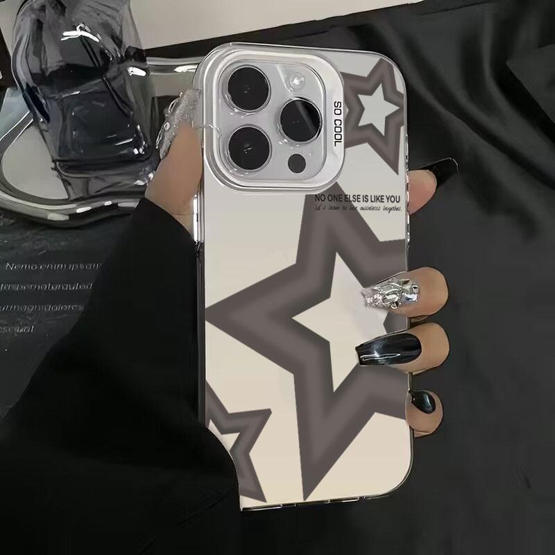Cool Pink Five-Pointed Star Phone Case For IPhone 16 15 14 13 12 11 Pro Max Laser Hard Shockproof Cover Case Funda Bumber