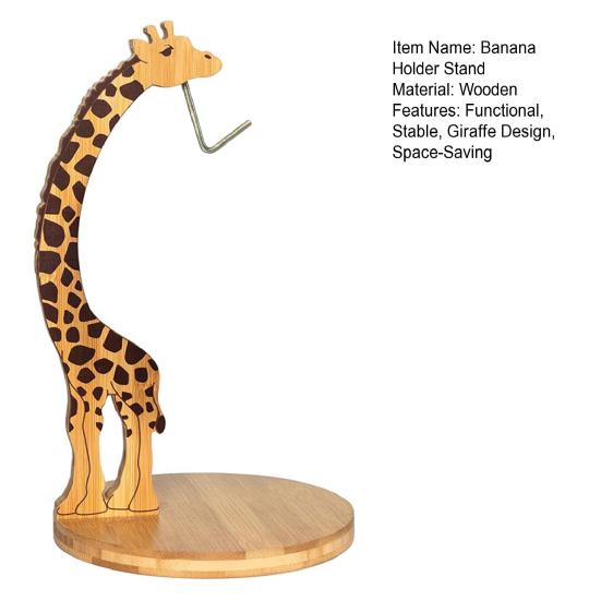 Banana Holder Stand Wood Giraffe with Stainless Steel Hook Giraffe Design Bananas Hanger Fruit Keeper for Kitchen Counter Under Cabinet