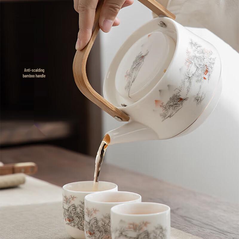 Valley Secluded Gold Inlaid Jade Ceramic Kung Fu Tea Set