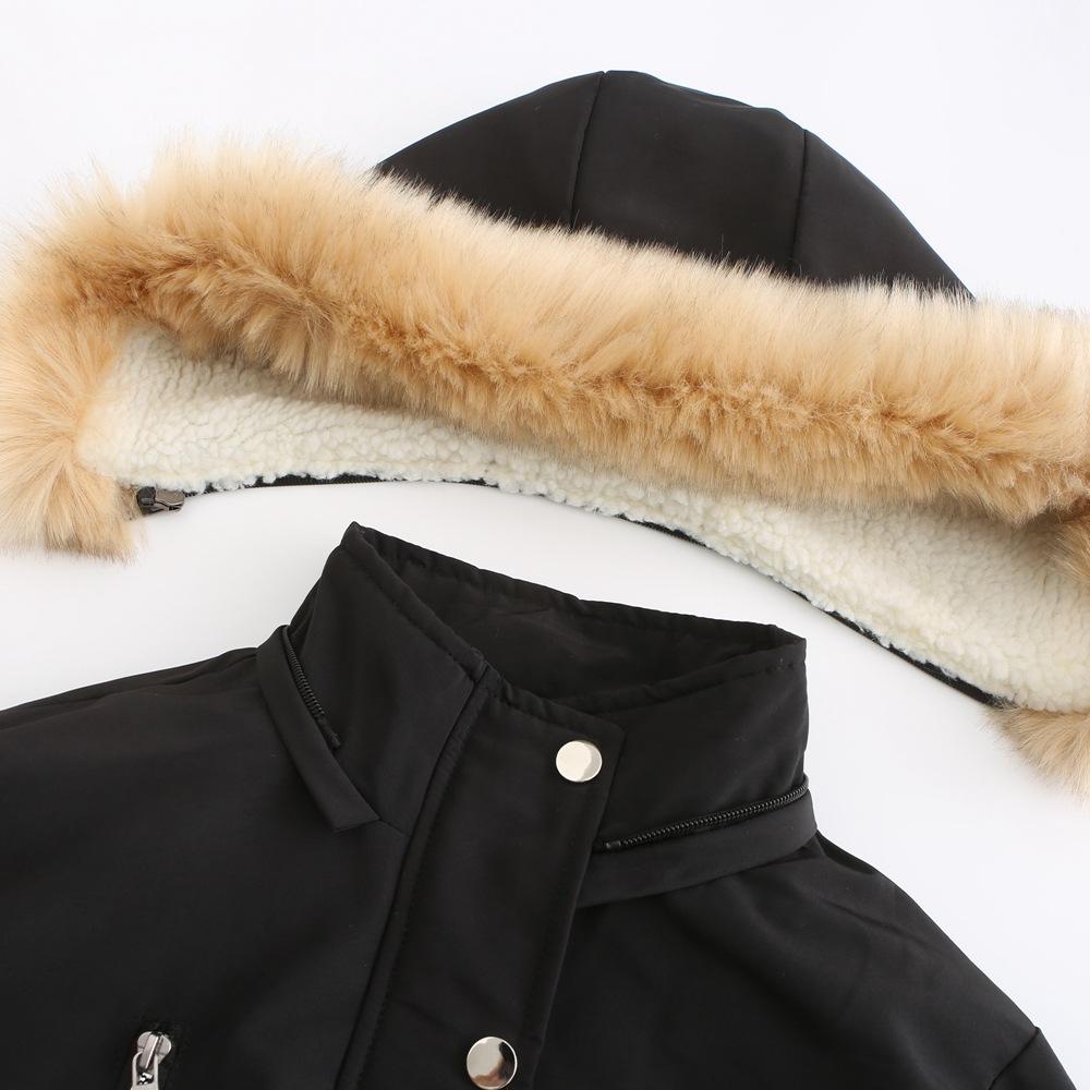 Women Autum Winter Thickened Lamb Fleece Loose Detachable Cap Drawstring Zipper Chic Jacket S-4XL