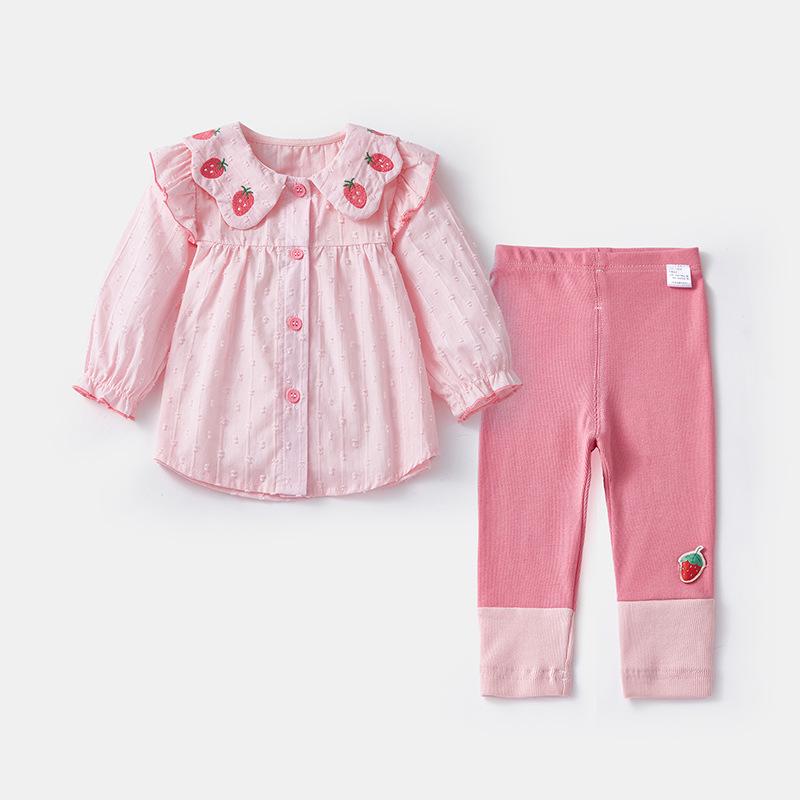 

Комплект из двух предметов с длинным рукавом в корейском стиле 2025 года с клубничным кружевом для маленьких девочек - Коллекция Осень/Весна Tag 110 розовый