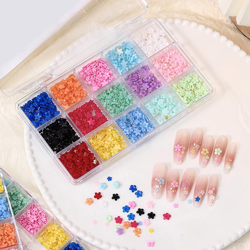 12/15 Grids 3D Flower Nail Art Resin Decoration Colorful 5-Petal Nail Charms Luxury Rhinestones Manicure DIY Accessories