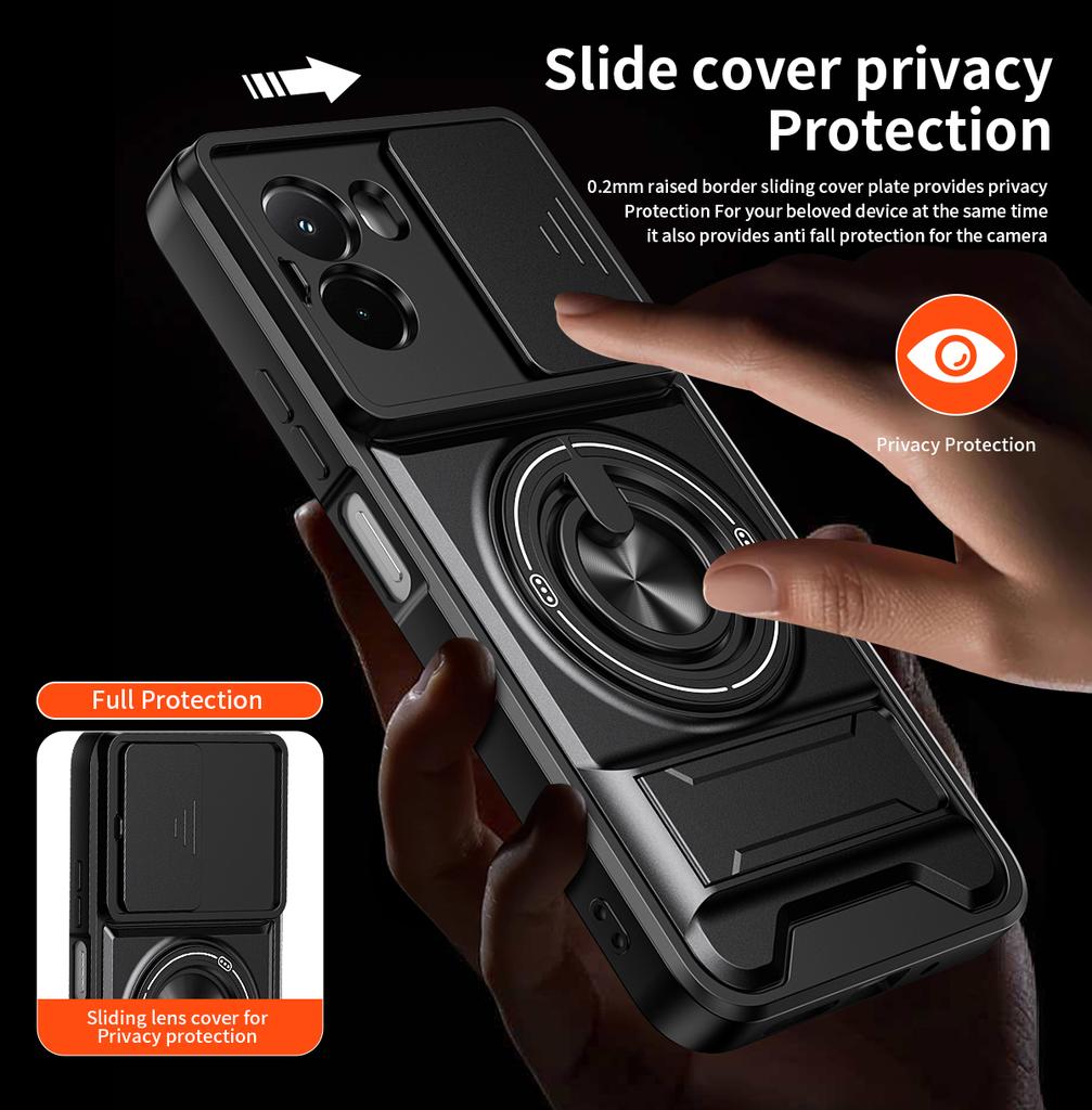 Pouzdro pro POCO M7 4G Pouzdro Otočný Kroužek na ochranu fotoaparátu Posuvný Stojánek Nárazuvzdorný Kryt Capa Funda