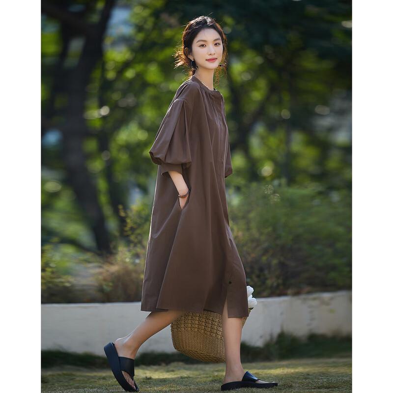 Women's Summer Cotton Lantern Sleeve Midi Dress