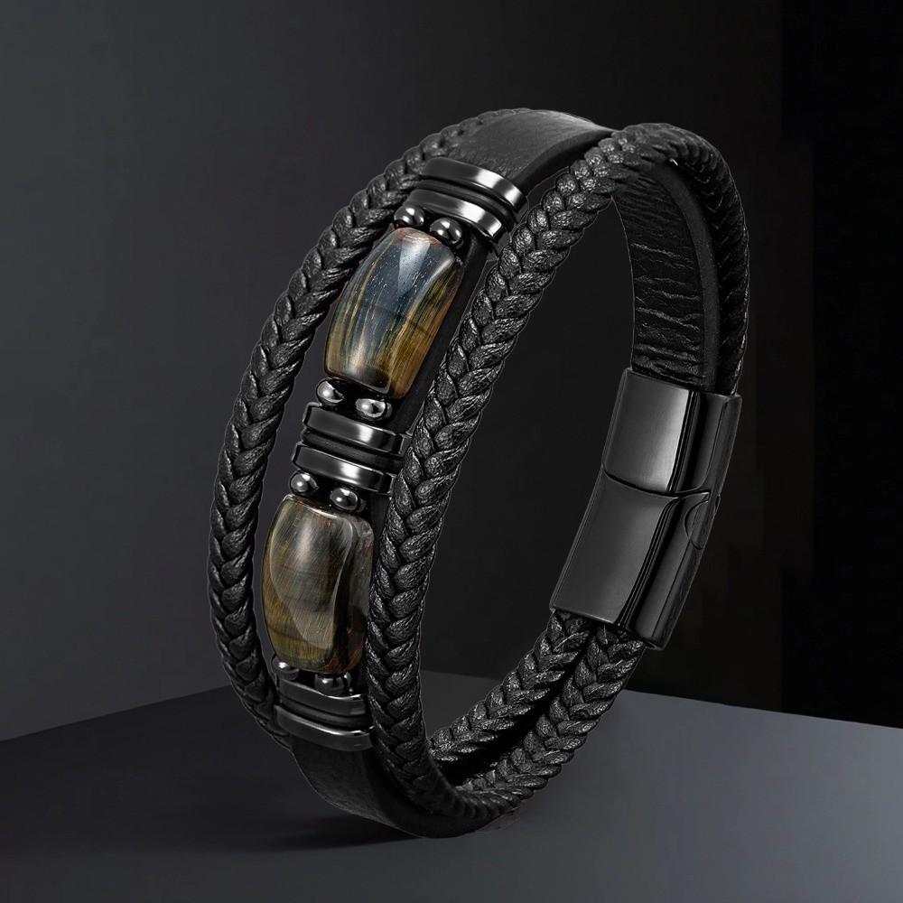 Hand-woven Leather Bracelet Magnetic Buckle Men's Bracelet Bulk Order Braided Leather Bracelet Men