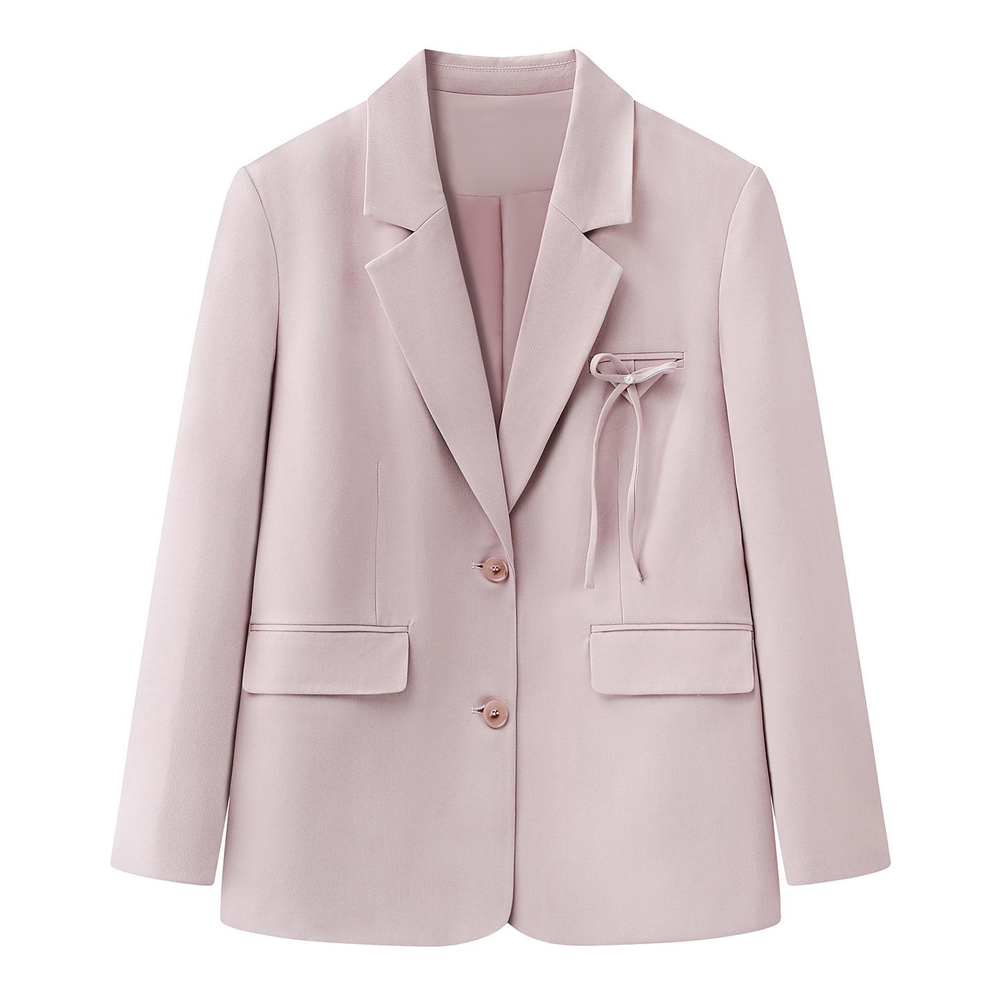 

2026 Spring Women’s Age-Reducing French Bow Suit - Elegant Commuter Outerwear Small рожевий