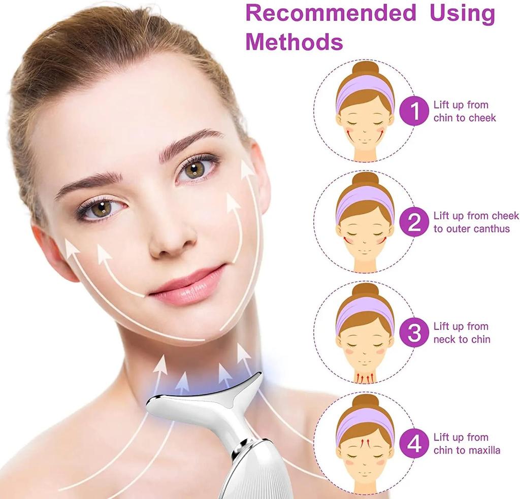 Electric Neck Massager Facial Lift Device with 3 LED Light Modes, Skin Tightening Double Chin Remover Anti Wrinkle Beauty Instrument