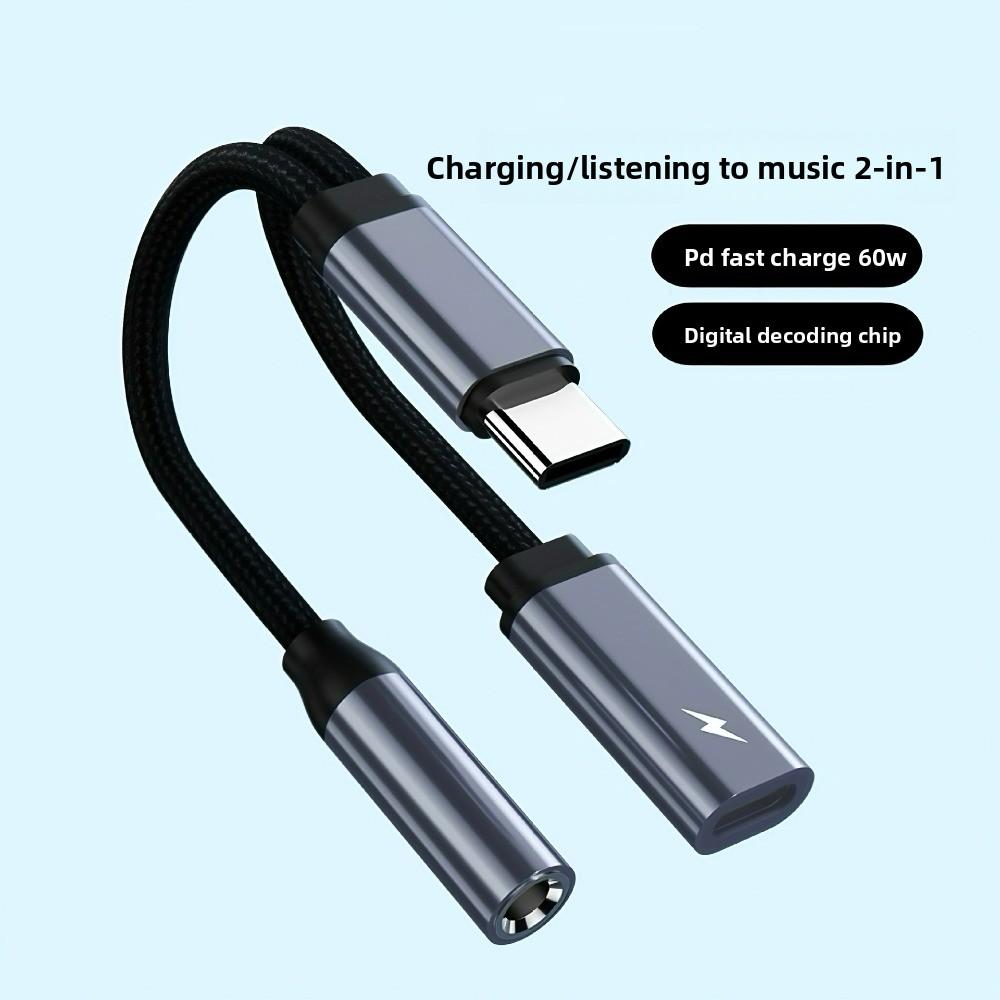 Universal 2 In 1 USB C Splitter Multi-Function Type-C To AUX Adapter Headphone Use