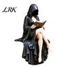 Atmospheric Gothic Interior Items Reader Statue, Hooded Skeleton Resin Figurine, Sitting Book Statue Collectible for Bookshelf, Desk Decor Home