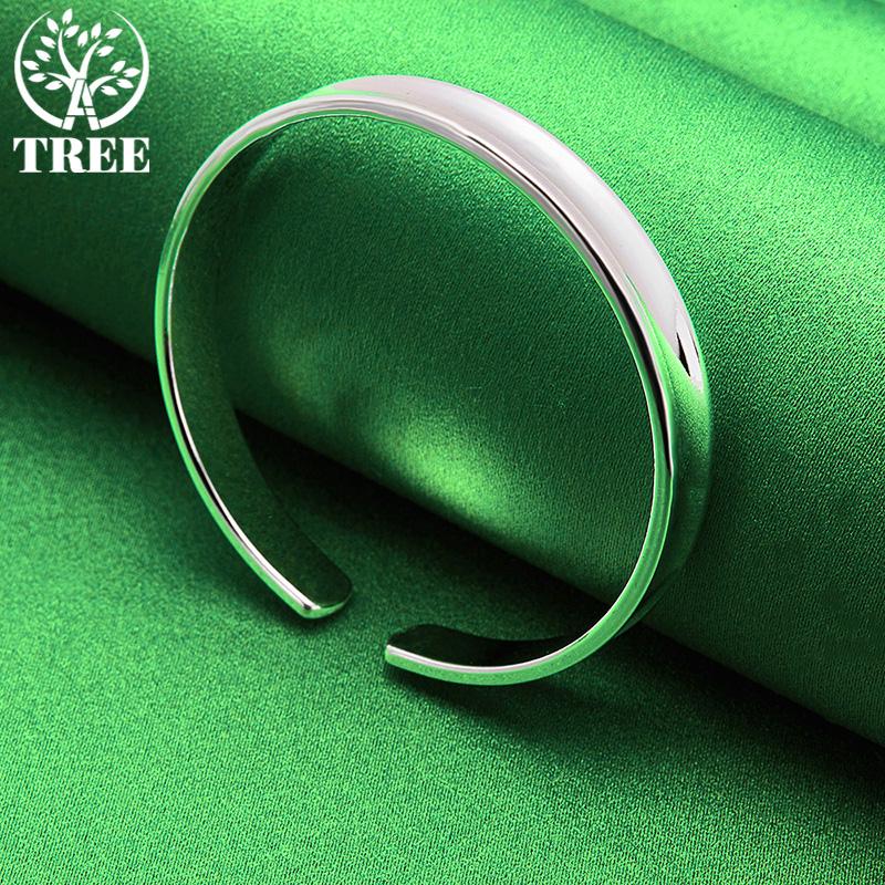 New Style 925 Sterling Silver Smooth Round Opening Adjustable Bangle Women's Birthday Party Gift Simple Jewelry Accessories