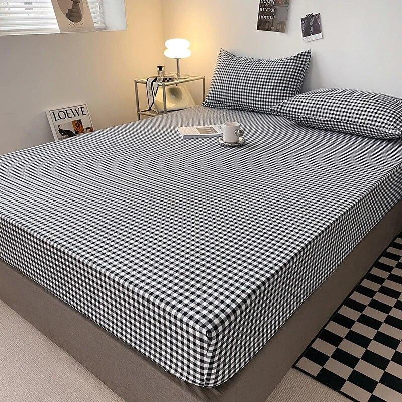 Cotton Fitted Sheet Soild Color with Elastic Band Non Slip Adjustable Mattress Cover Soft Comfortable for Double King Queen Size