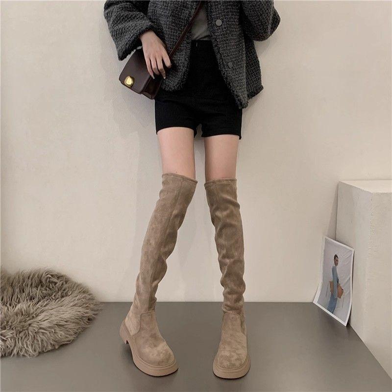 

Осень-Зима 2025 Корейский Стиль Ботфорты Стройнящие для Миниатюрных Женщин Толстая Подошва Вдохновленные Рыцарями Стройнящие Длинные Сапоги 40