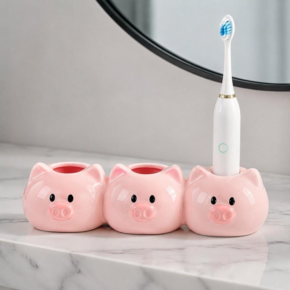 Cartoon Electric Toothbrush Holder Piggy Design Countertop Organizer Toothpaste Stand Bathroom