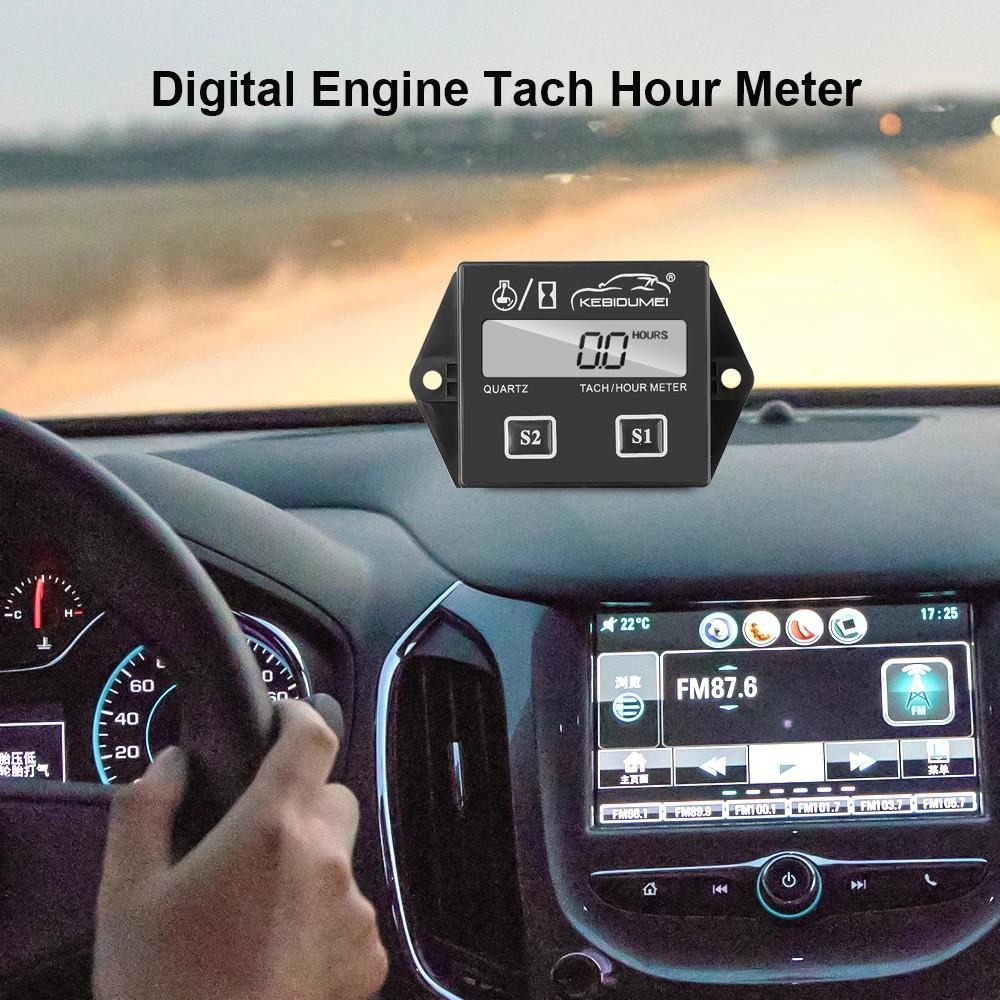 LCD Digital Hour Meter Tach Tachometer for Outboard Motor Lawn Mower Hour Meter Motorcycle Marine Chainsaw Bike No Batteries