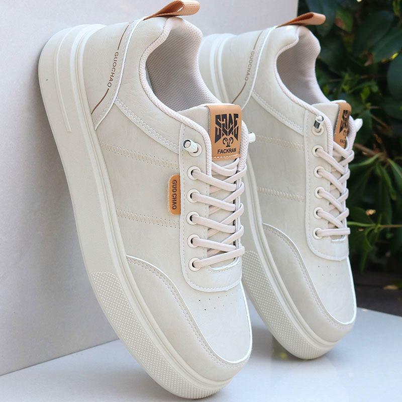 High-top men's shoes spring and autumn leather sneakers men's new casual little white shoes men's trend versatile board shoes