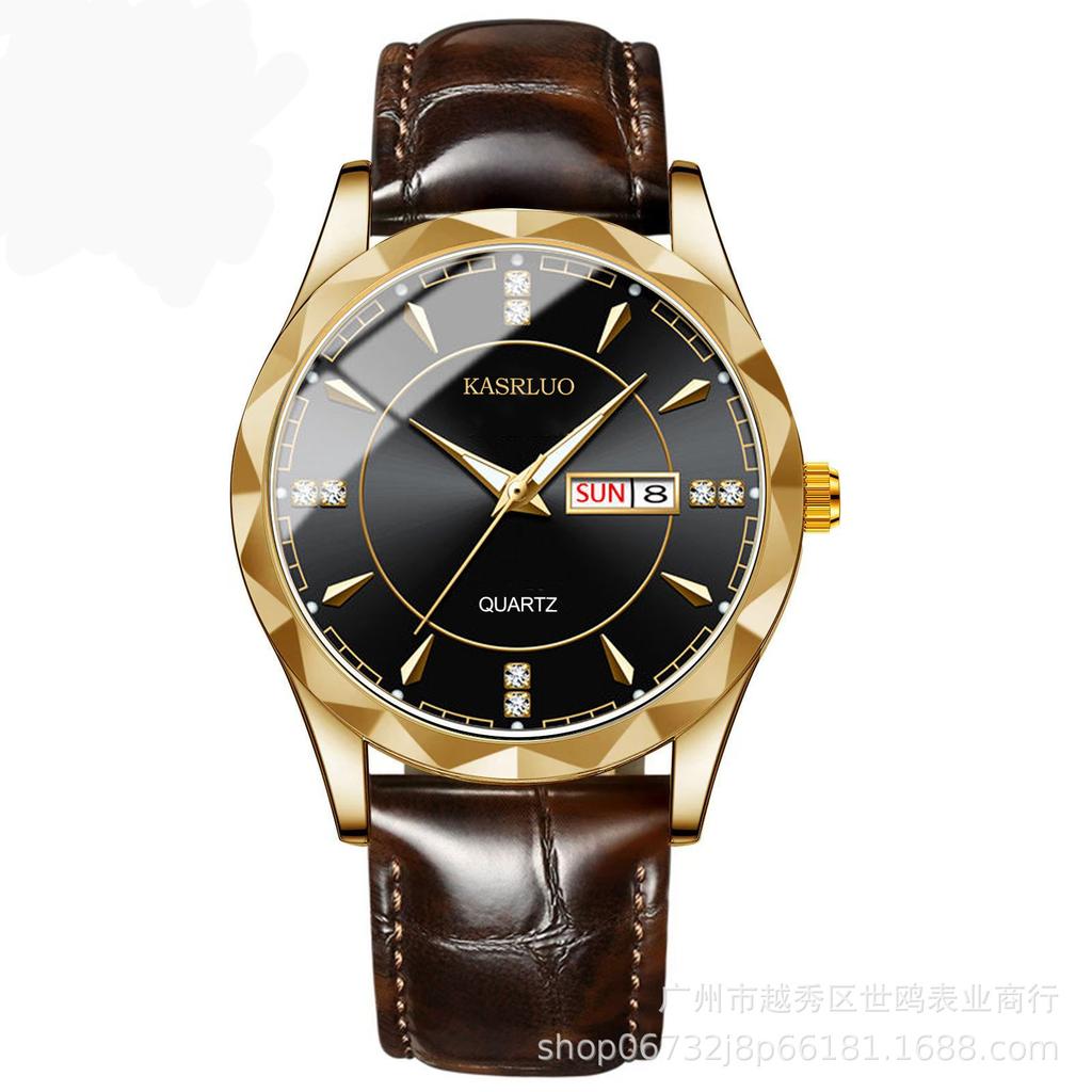 Trendy Men'S Watch Men'S Waterproof Stainless Steel Double Calendar Premium Quartz Watch Luminous