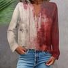 Damen Modisches Und Lässiges Hemd Langarm V-Ausschnitt Knopf Bedruckte Bluse Top