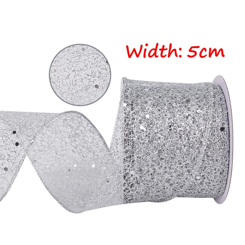 Christmas Ribbon Bronzing Ribbon Gift Packaging Tape Hollow Out Shiny Gold Silver Red Ribbons Wedding Xmas Tree Home Party Decor