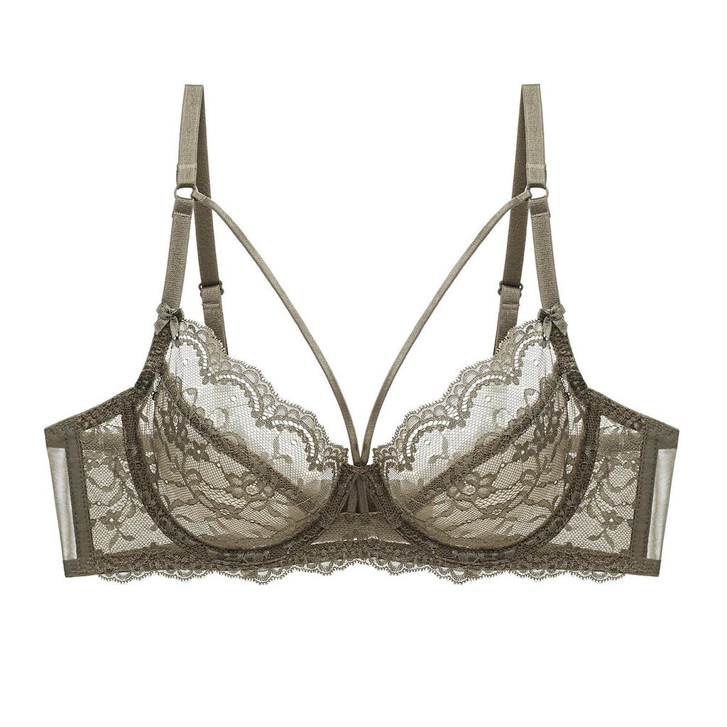 French Underwear Women's Sexy Ultra-thin Sponge-free Transparent Lace Underwear Large Chest Small Large Size Bra Cover Bra