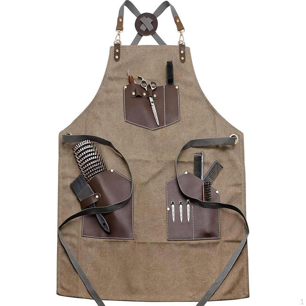 Canvas Apron with Pockets Adjustable Neck Hair Stylist Barber for Service Baking
