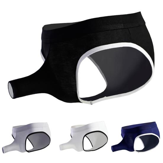 Sexy Men Elephant Nose Open Penis Pouch Briefs Mid Rise Breathable Underwear