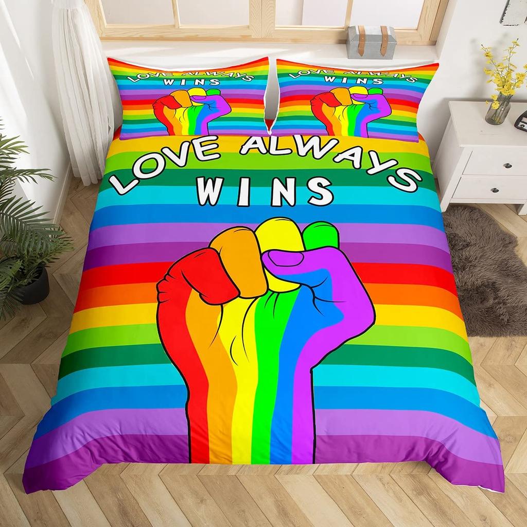 Love Is Love Duvet Cover Rainbow Bedding Set Pride For Love Theme Romantic Comforter Cover Colorful Cartoon Car Bedspread Cover