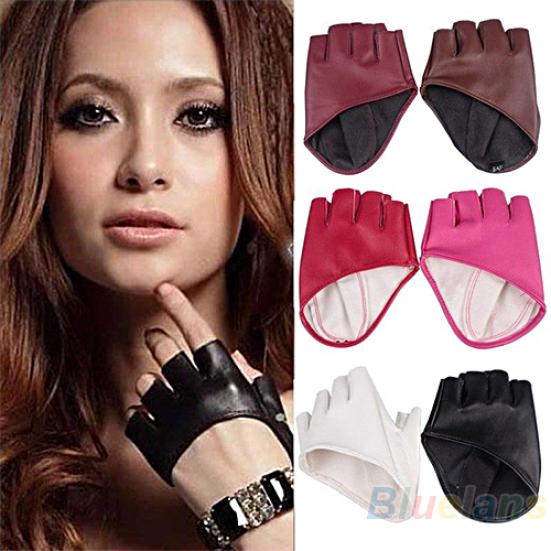 Lady Fashion Faux Leather Half Finger  Gloves Driving Pole Dancing Show Gloves