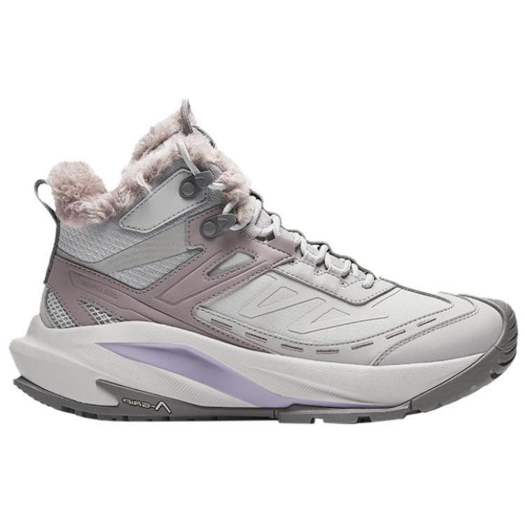ANTA Women Winter Fur Lined High Top Hiking Boots White Purple Pink 423333-1
