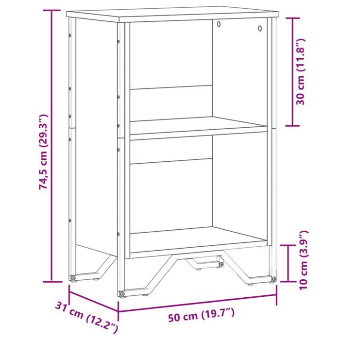 VidaXL Bibliothèque chêne sonoma 50x31x74,5 cm bois d'ingénierie, étagère, étagère à livres, étagère de rangement, armoire 848600