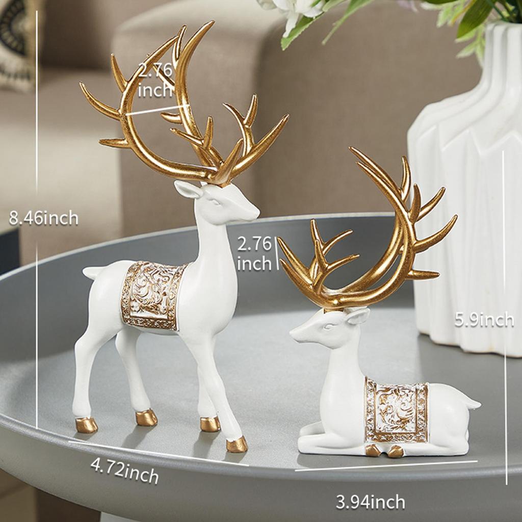 2Pcs Elk Resin Statue Decors Collection Resin Reindeer Sculpture Deer Figurine for Dining Room Desktop Farmhouse Bookshelf Desk