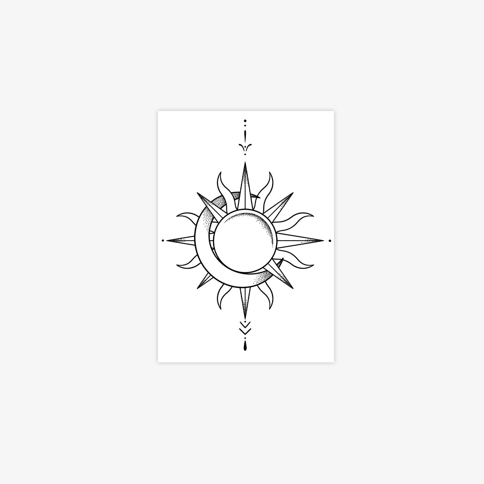 Sun And Moon Lines Tattoo Stickers Advanced Sense Niche Simple Small Fresh Arm Tattoo Stickers 7*10