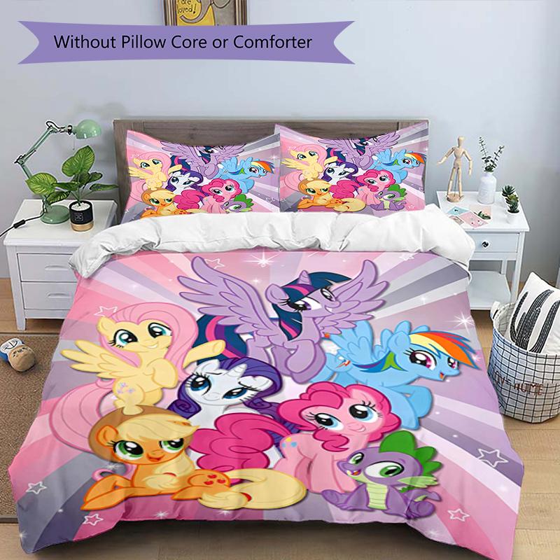 3pcs My Little Pony3 Design Cover Set - HD Printed Bedding with 1 Cover and 2 Pillowcases - Perfect for Home and Dorm Decor