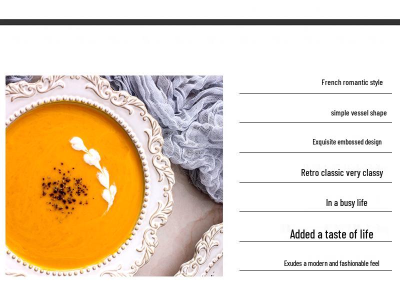 Ensemble de vaisselle en céramique style cour baroque: Vaisselle rétro européenne française avec assiettes à soupe, bols et assiettes plates