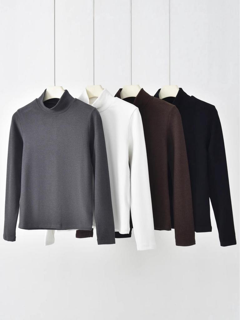 310g Women's Winter Double-Sided Brushed Half-High Collar Long Sleeve Thermal Base Layer Top