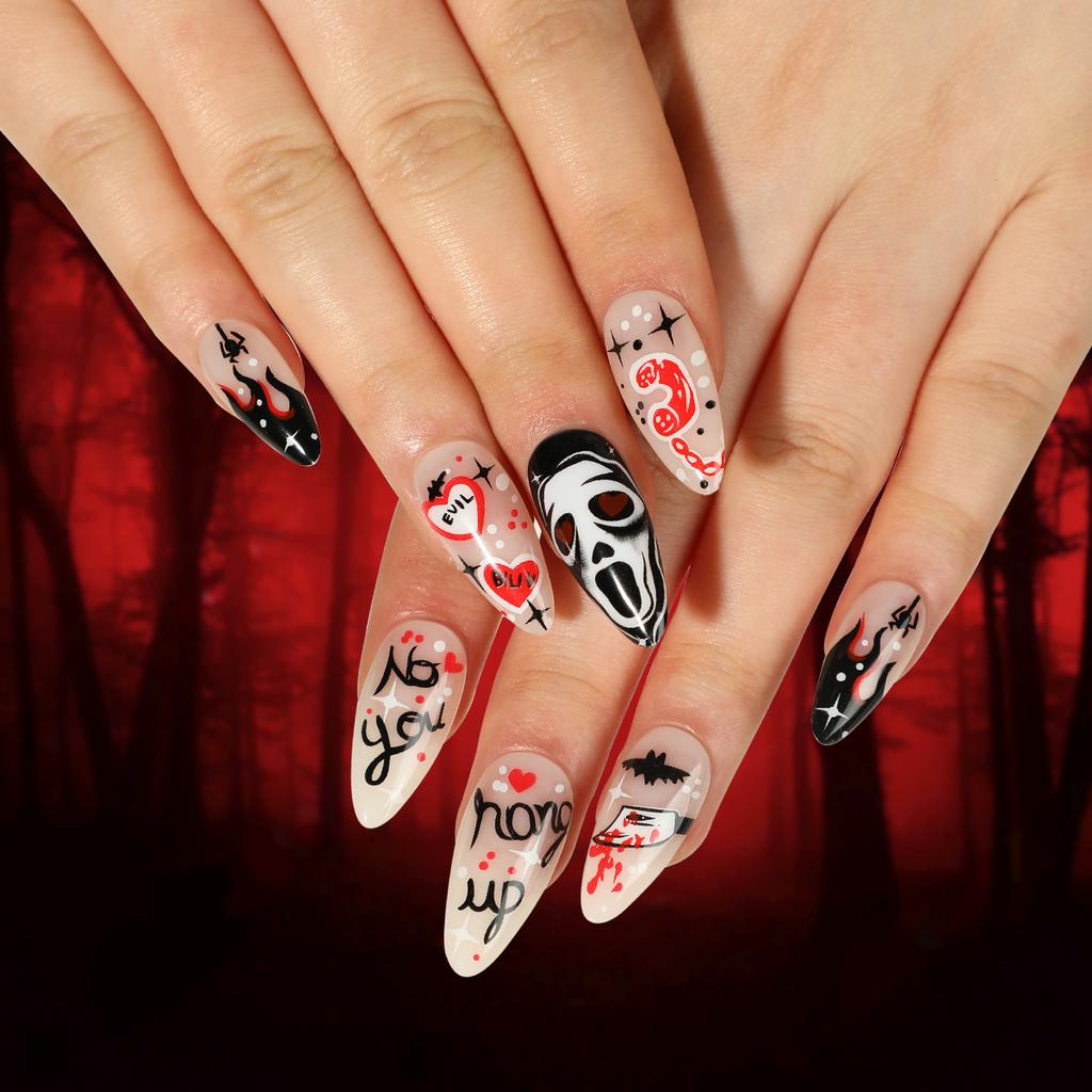 2025 New Halloween Wear Nail 3D Three-dimensional Nail Art False Nails European and American Spider Bat Nail Pieces