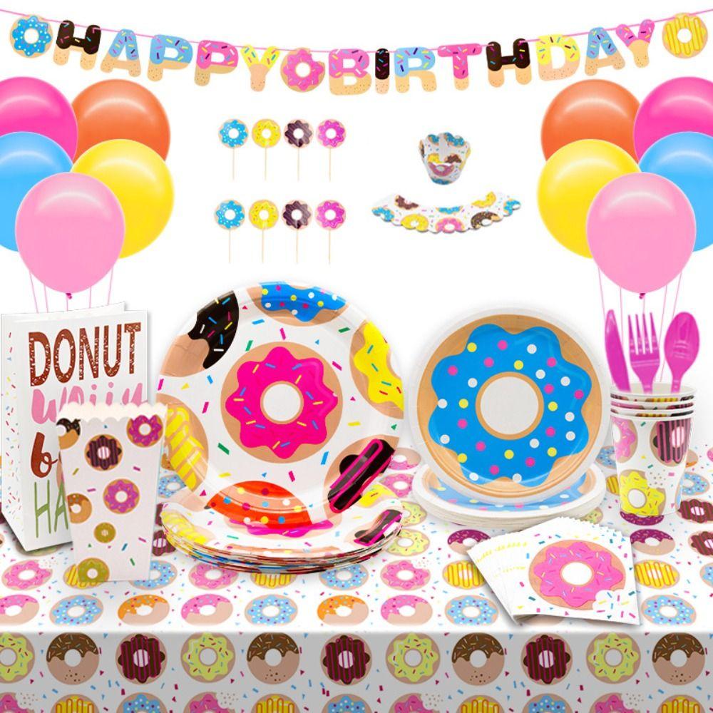 Disposable Donut Table Cover Rectangular Donut Tablecloth Birthday Party   Picnic