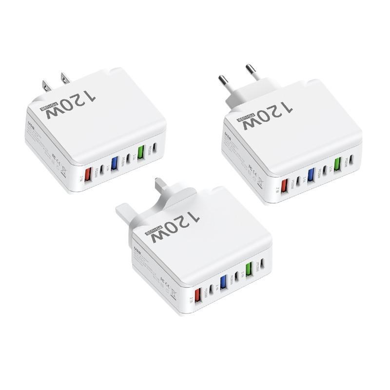 120W Smartphone-Ladegerät Europäischer und Britischer 3 USB+3PD Mehrfachanschluss-Adapter Schnellladung Ladekopf