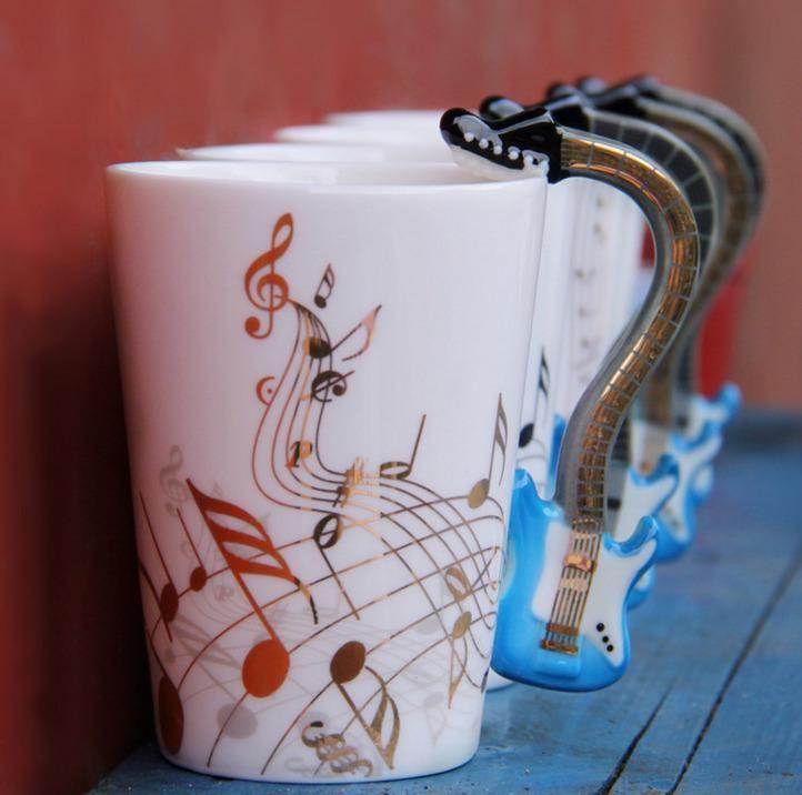 Mug Novelty Music Guitar Ceramic Cup Personality Music Note Milk Juice Lemon Mug Coffee Tea Cup