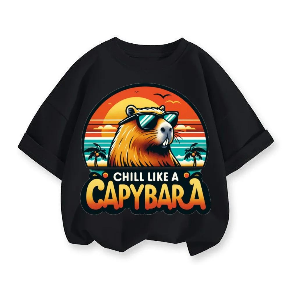 Capybara Kids Clothes Boys Girls Tshirts 19 Years Old Child 2025 Summer Short Sleeves Tops Birthday Party Gifts