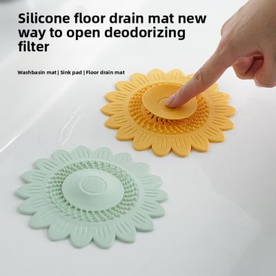 Sunflower Silicone Floor Drain Mat Anti-Clog Hair Catcher for Sink and Basin