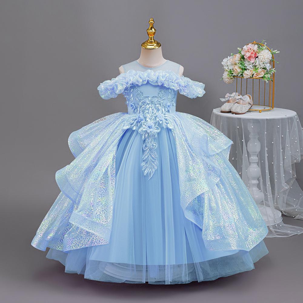 Dziewczęca Sukienka Księżniczki z cekinami na Wesela, Występy na Pianinie, Urodziny i Wieczorne Imprezy