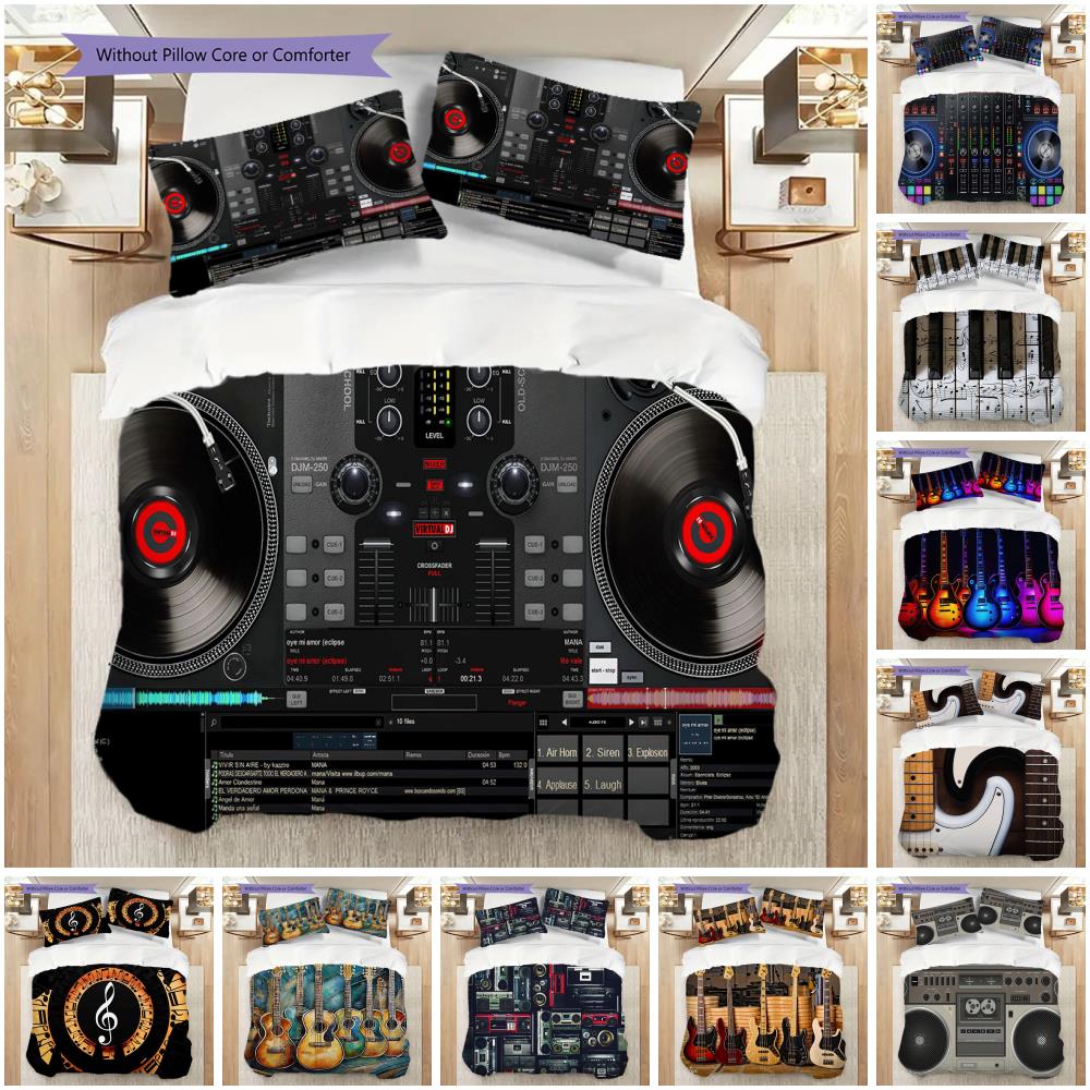 1PC Music, guitar Theme Bedding Quilt Set Quilt Cover Pillowcase Home Decoration Birthday Gift (1 * duvet cover + 2 * pillowcase, without core)