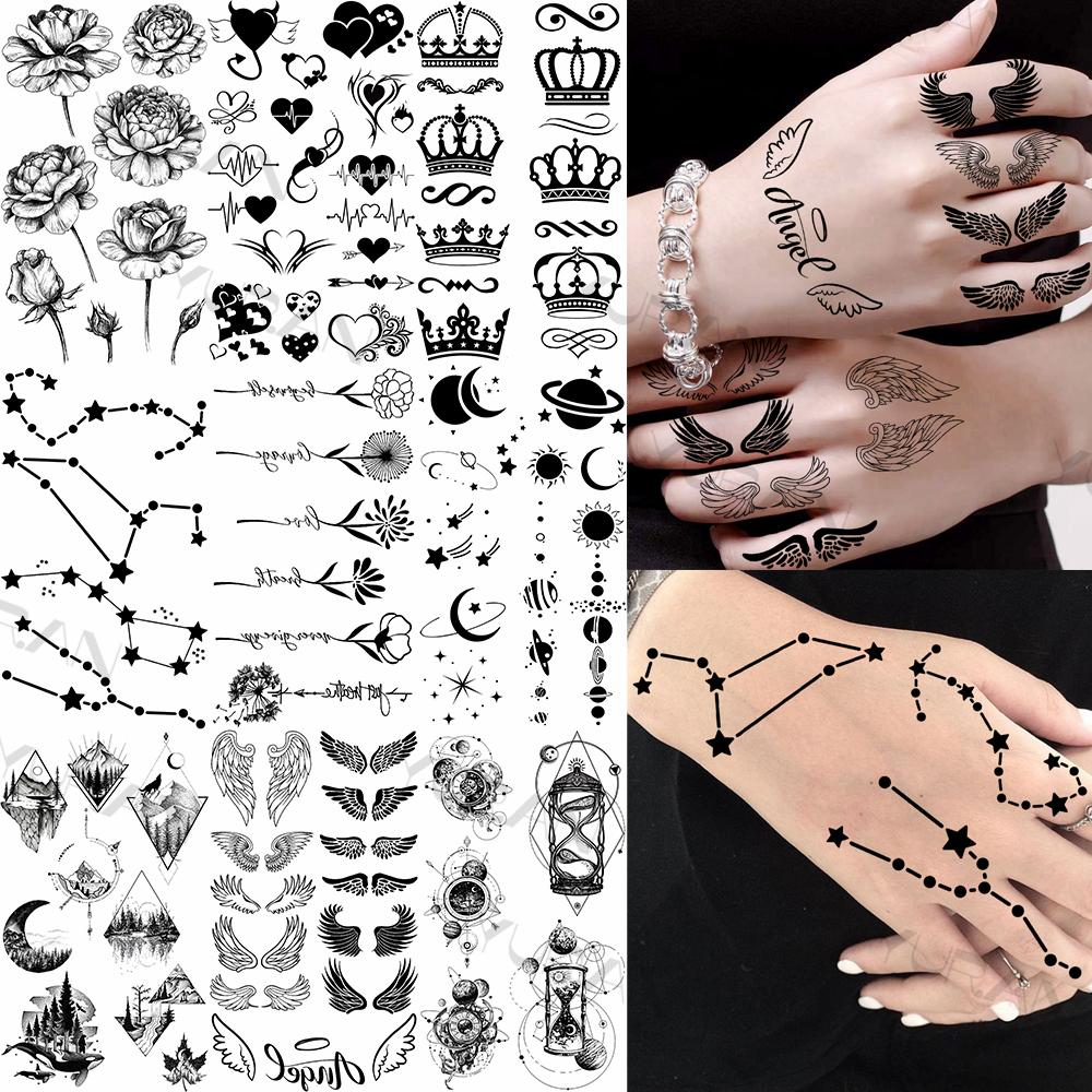 Realistische Sternbild Flügel Temporäre Tattoos Für Frauen Erwachsene Falsche Blumen Krone Kosmischer Tattoo Aufkleber Finger Sexy Kleine Tattoos