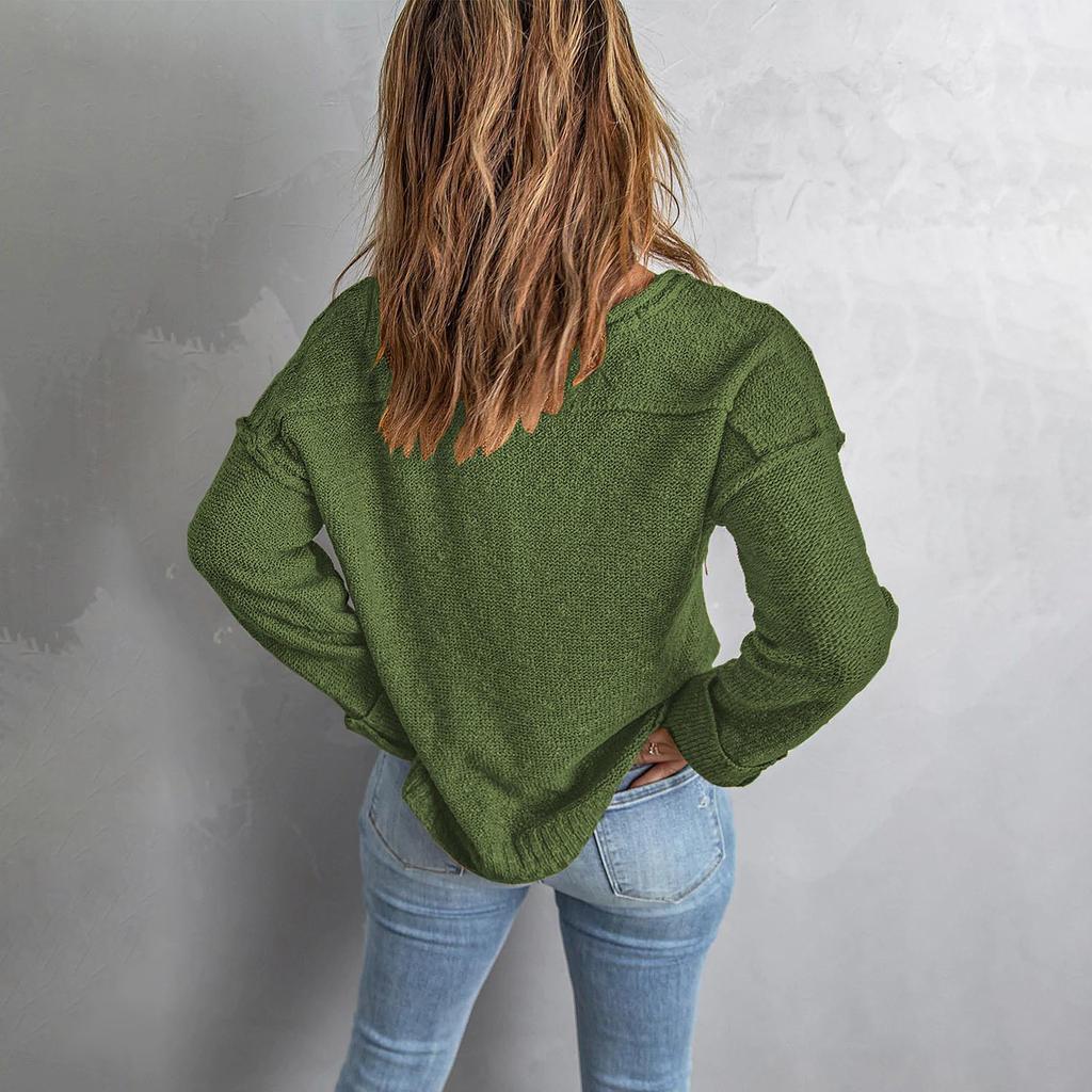 Women's Temperament Casual Solid Color Button Off Shoulder Loose Knitted Sweater