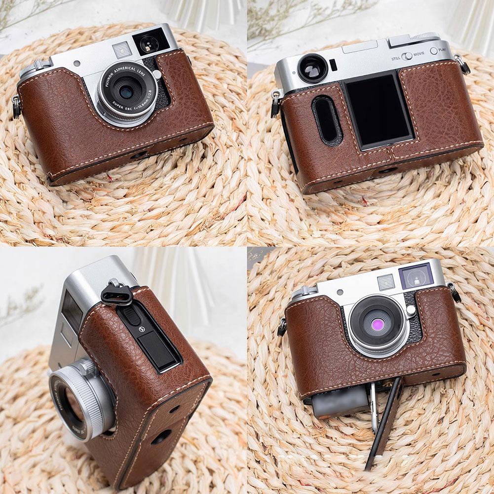 Half Body Leather Camera Bag For Fuji X-half Quick Release Protective Shell Bottom Cover Camera Carrying Bag